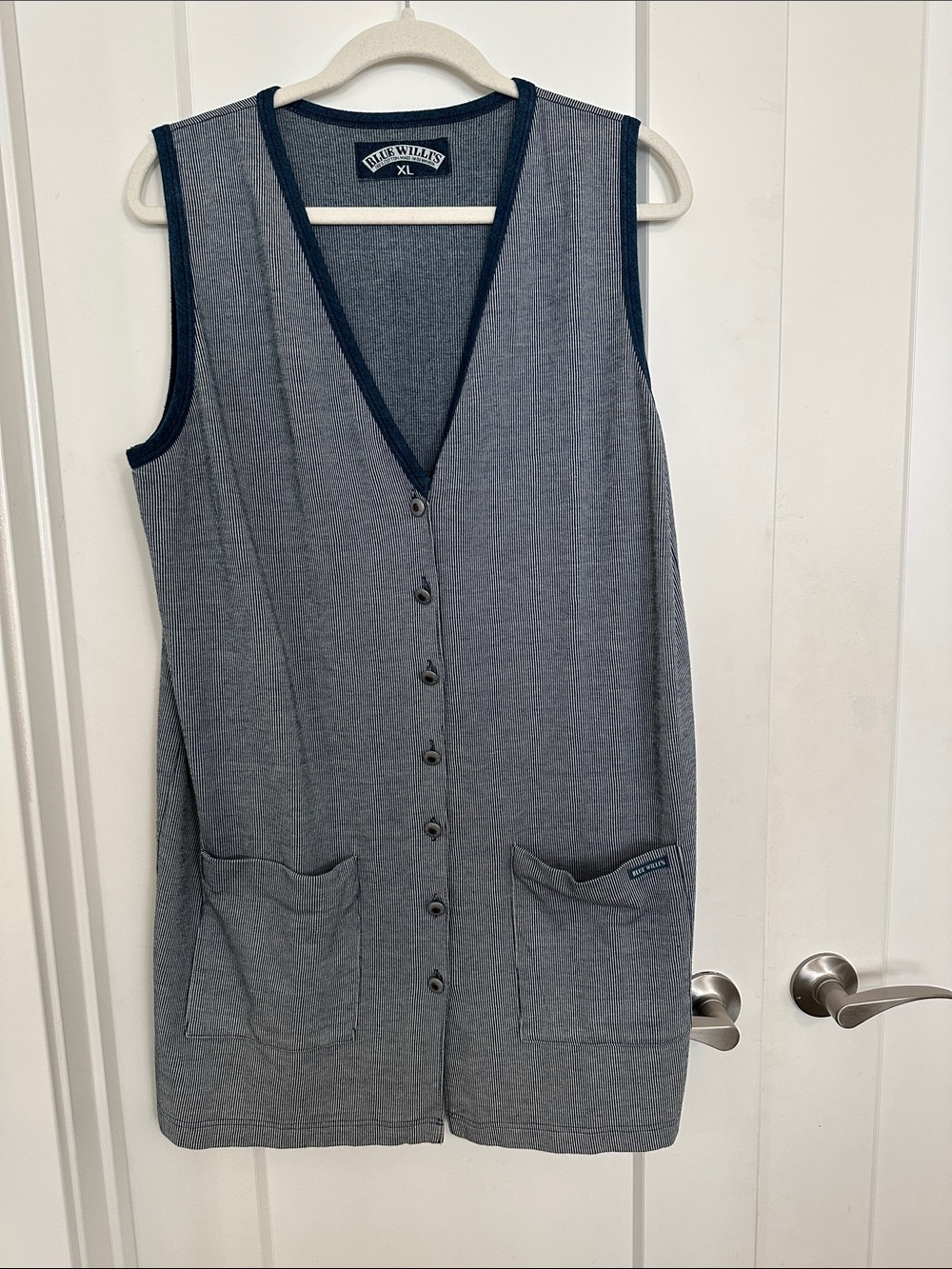 Blue Willli's Sleeveless Midi Button Dress with Navy Trim